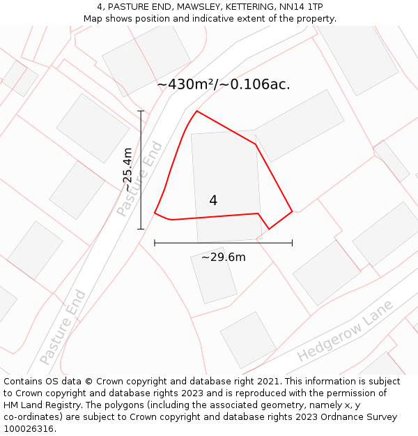 4, PASTURE END, MAWSLEY, KETTERING, NN14 1TP: Plot and title map