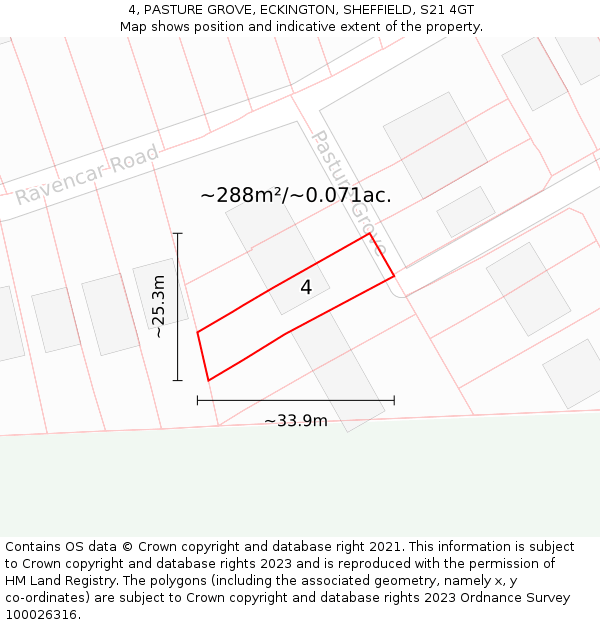 4, PASTURE GROVE, ECKINGTON, SHEFFIELD, S21 4GT: Plot and title map