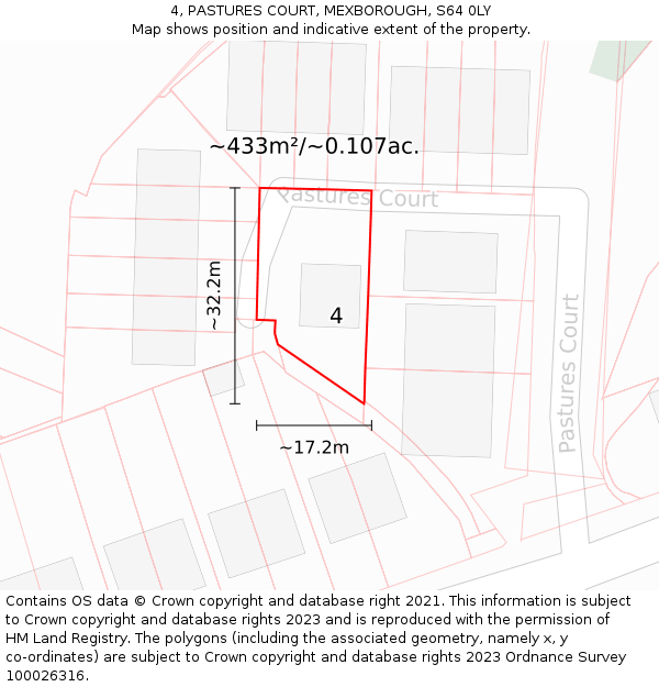 4, PASTURES COURT, MEXBOROUGH, S64 0LY: Plot and title map