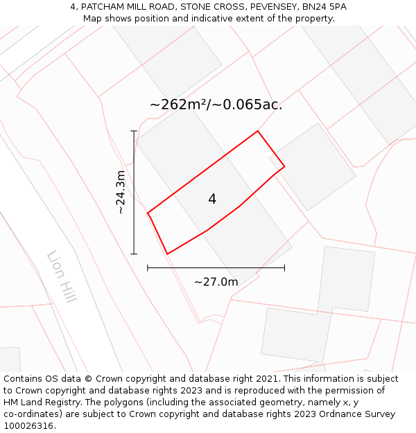 4, PATCHAM MILL ROAD, STONE CROSS, PEVENSEY, BN24 5PA: Plot and title map
