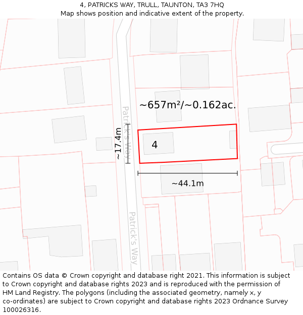4, PATRICKS WAY, TRULL, TAUNTON, TA3 7HQ: Plot and title map
