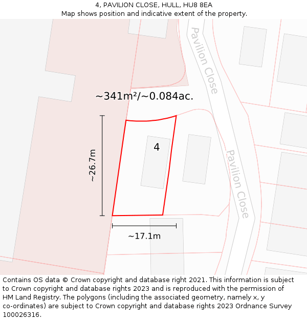 4, PAVILION CLOSE, HULL, HU8 8EA: Plot and title map