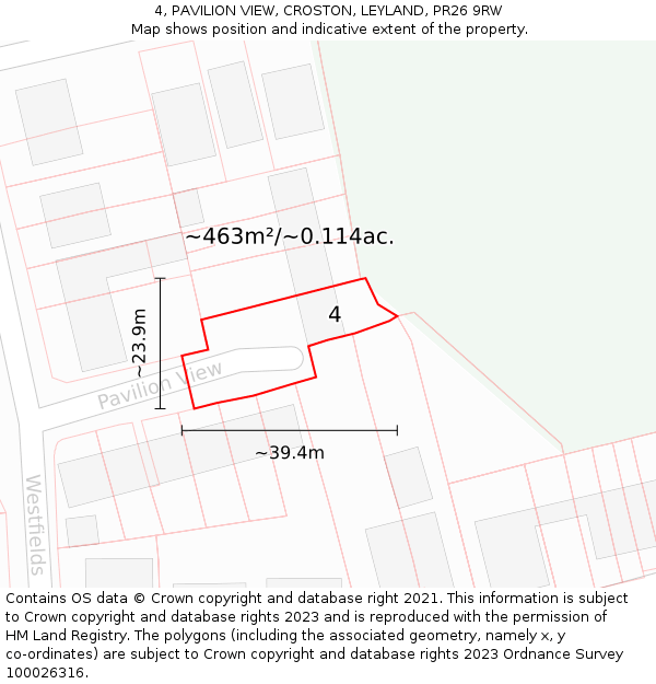 4, PAVILION VIEW, CROSTON, LEYLAND, PR26 9RW: Plot and title map