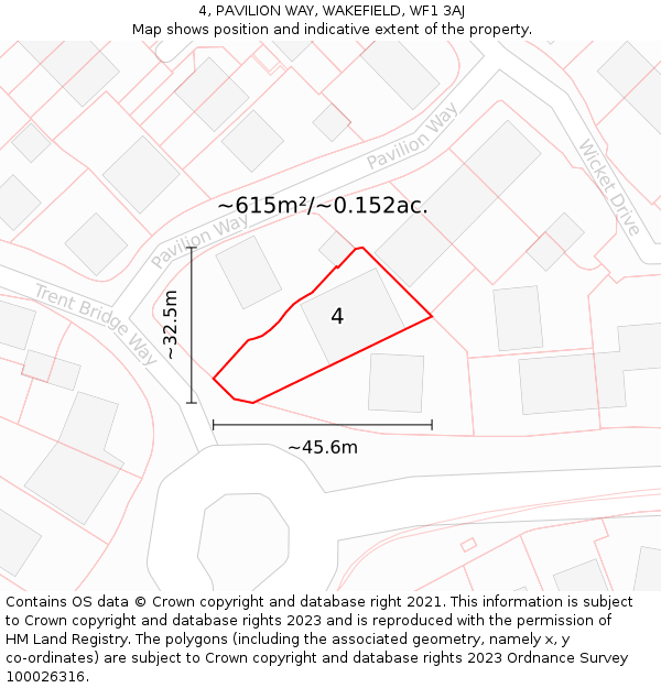4, PAVILION WAY, WAKEFIELD, WF1 3AJ: Plot and title map