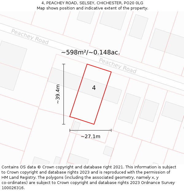 4, PEACHEY ROAD, SELSEY, CHICHESTER, PO20 0LG: Plot and title map