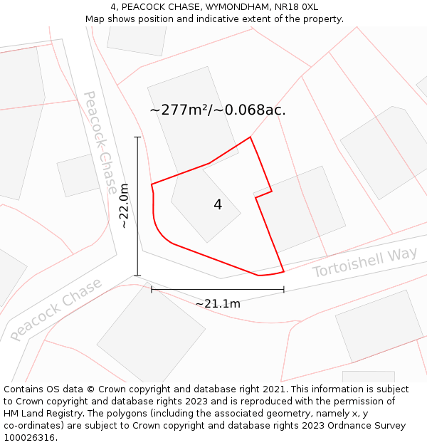 4, PEACOCK CHASE, WYMONDHAM, NR18 0XL: Plot and title map