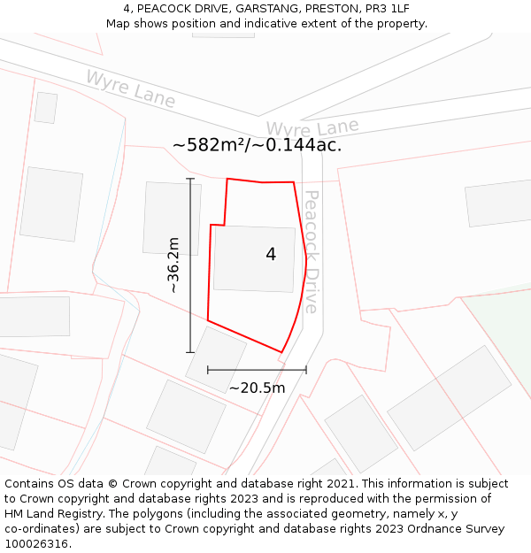 4, PEACOCK DRIVE, GARSTANG, PRESTON, PR3 1LF: Plot and title map