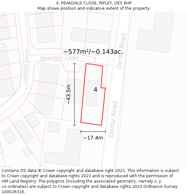 4, PEAKDALE CLOSE, RIPLEY, DE5 8HP: Plot and title map