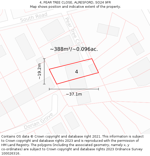 4, PEAR TREE CLOSE, ALRESFORD, SO24 9FR: Plot and title map