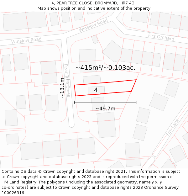 4, PEAR TREE CLOSE, BROMYARD, HR7 4BH: Plot and title map