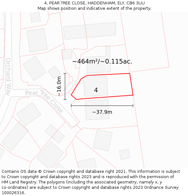 4, PEAR TREE CLOSE, HADDENHAM, ELY, CB6 3UU: Plot and title map