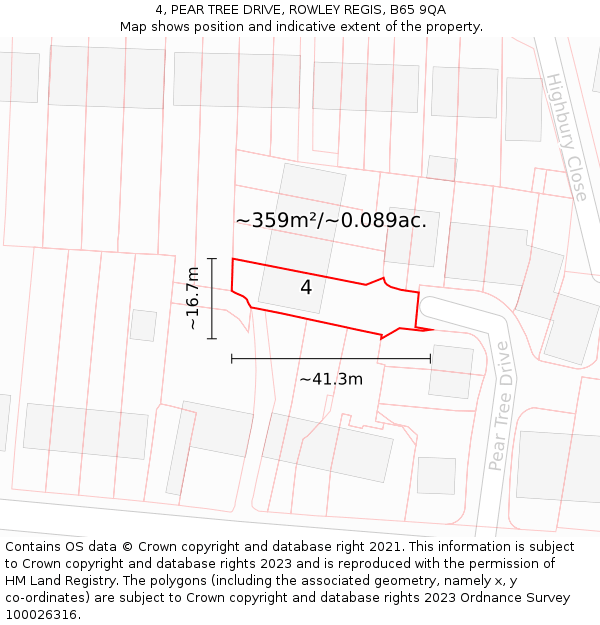 4, PEAR TREE DRIVE, ROWLEY REGIS, B65 9QA: Plot and title map
