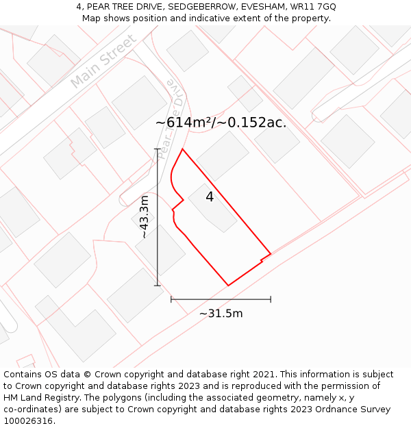 4, PEAR TREE DRIVE, SEDGEBERROW, EVESHAM, WR11 7GQ: Plot and title map