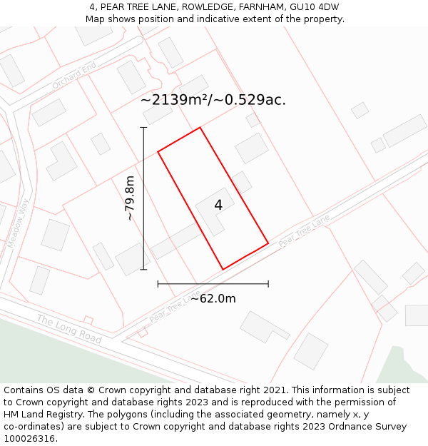 4, PEAR TREE LANE, ROWLEDGE, FARNHAM, GU10 4DW: Plot and title map