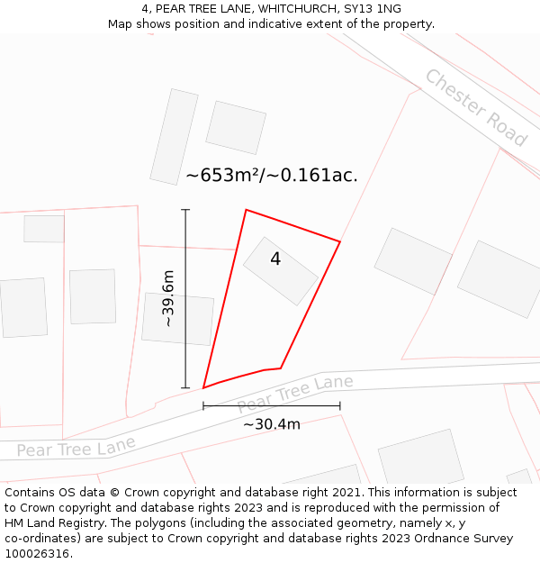 4, PEAR TREE LANE, WHITCHURCH, SY13 1NG: Plot and title map