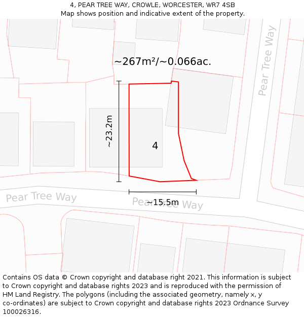 4, PEAR TREE WAY, CROWLE, WORCESTER, WR7 4SB: Plot and title map