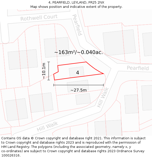 4, PEARFIELD, LEYLAND, PR25 2NX: Plot and title map