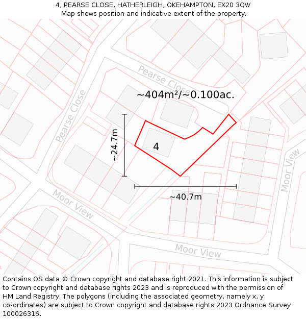 4, PEARSE CLOSE, HATHERLEIGH, OKEHAMPTON, EX20 3QW: Plot and title map