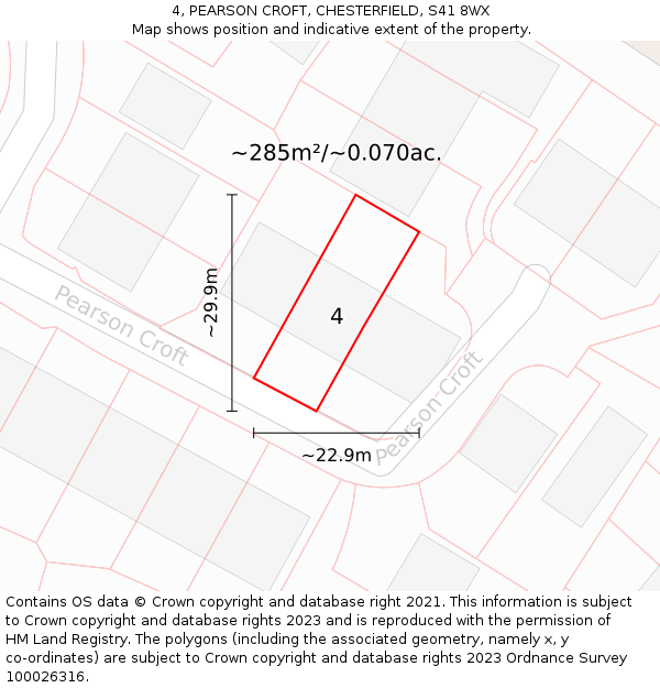 4, PEARSON CROFT, CHESTERFIELD, S41 8WX: Plot and title map
