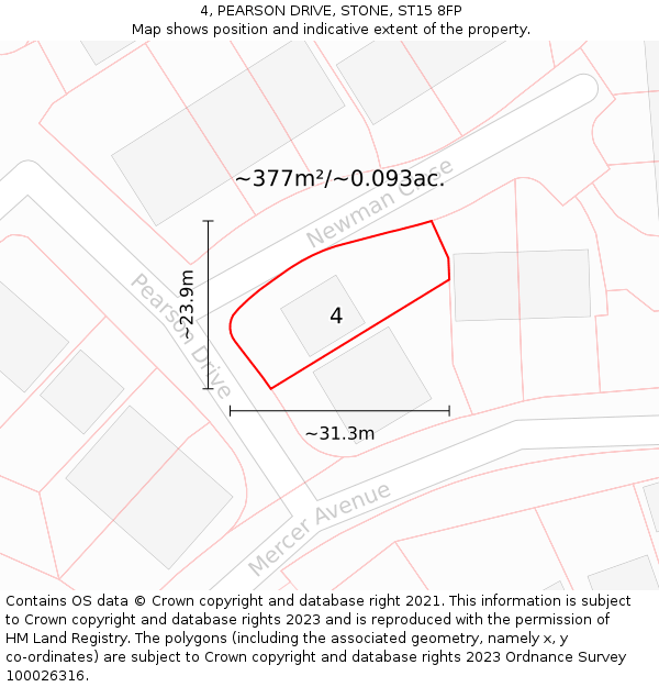 4, PEARSON DRIVE, STONE, ST15 8FP: Plot and title map