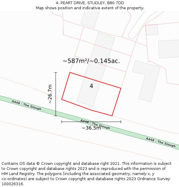 4, PEART DRIVE, STUDLEY, B80 7DD: Plot and title map