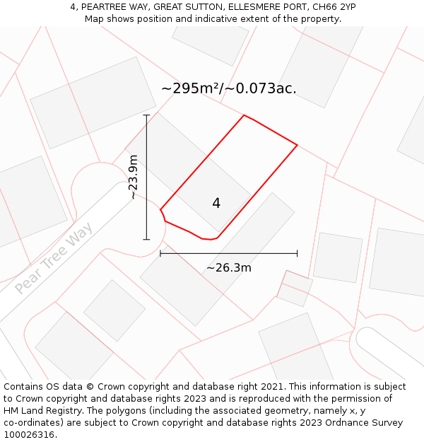 4, PEARTREE WAY, GREAT SUTTON, ELLESMERE PORT, CH66 2YP: Plot and title map