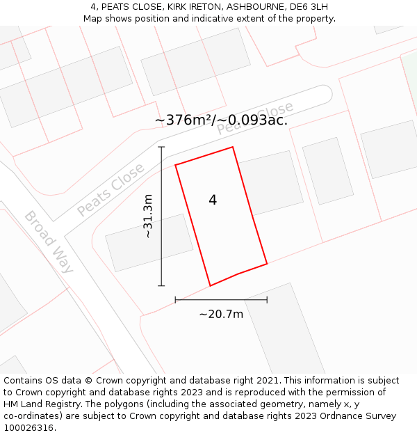 4, PEATS CLOSE, KIRK IRETON, ASHBOURNE, DE6 3LH: Plot and title map