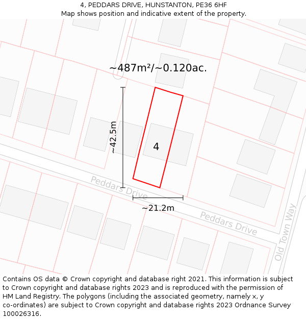 4, PEDDARS DRIVE, HUNSTANTON, PE36 6HF: Plot and title map