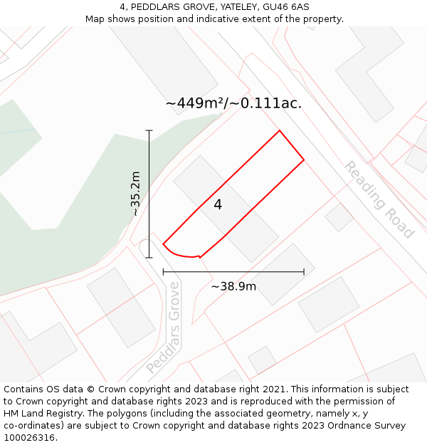 4, PEDDLARS GROVE, YATELEY, GU46 6AS: Plot and title map