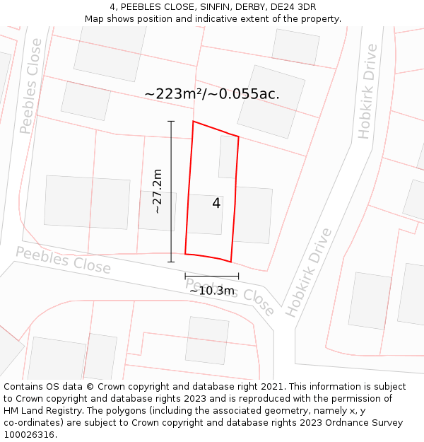 4, PEEBLES CLOSE, SINFIN, DERBY, DE24 3DR: Plot and title map