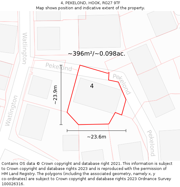 4, PEKELOND, HOOK, RG27 9TF: Plot and title map