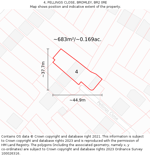 4, PELLINGS CLOSE, BROMLEY, BR2 0RE: Plot and title map