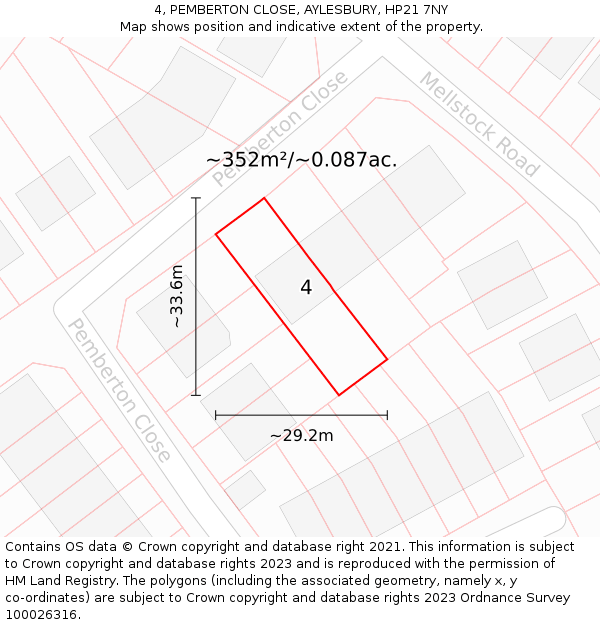 4, PEMBERTON CLOSE, AYLESBURY, HP21 7NY: Plot and title map