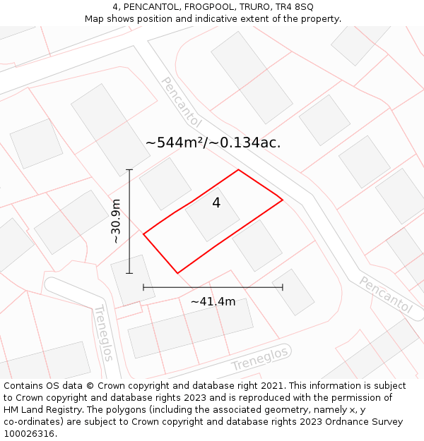 4, PENCANTOL, FROGPOOL, TRURO, TR4 8SQ: Plot and title map