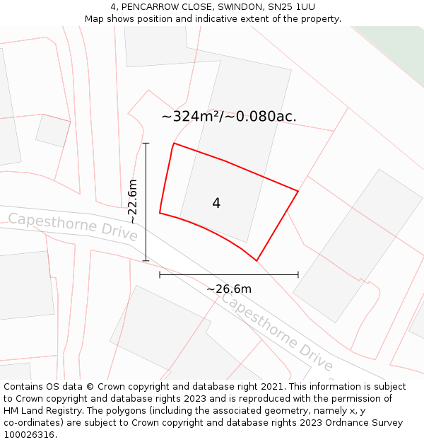 4, PENCARROW CLOSE, SWINDON, SN25 1UU: Plot and title map