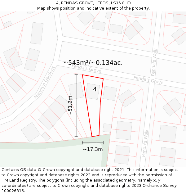 4, PENDAS GROVE, LEEDS, LS15 8HD: Plot and title map