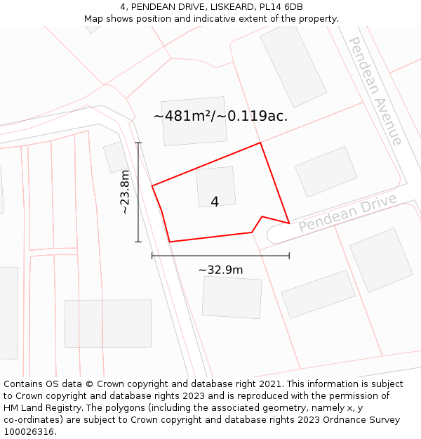 4, PENDEAN DRIVE, LISKEARD, PL14 6DB: Plot and title map