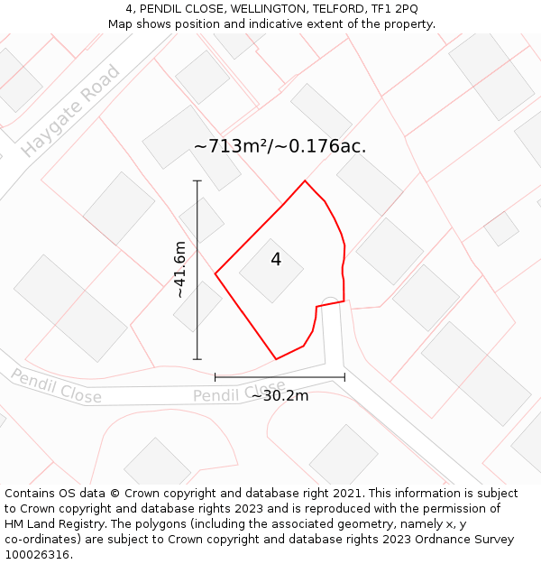 4, PENDIL CLOSE, WELLINGTON, TELFORD, TF1 2PQ: Plot and title map