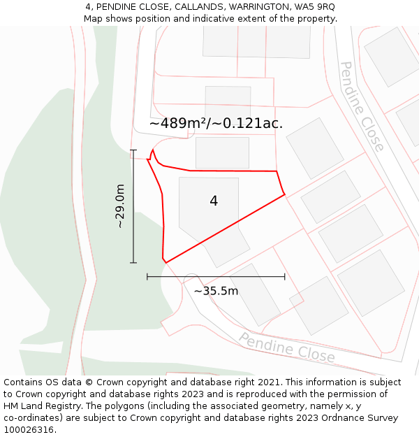 4, PENDINE CLOSE, CALLANDS, WARRINGTON, WA5 9RQ: Plot and title map