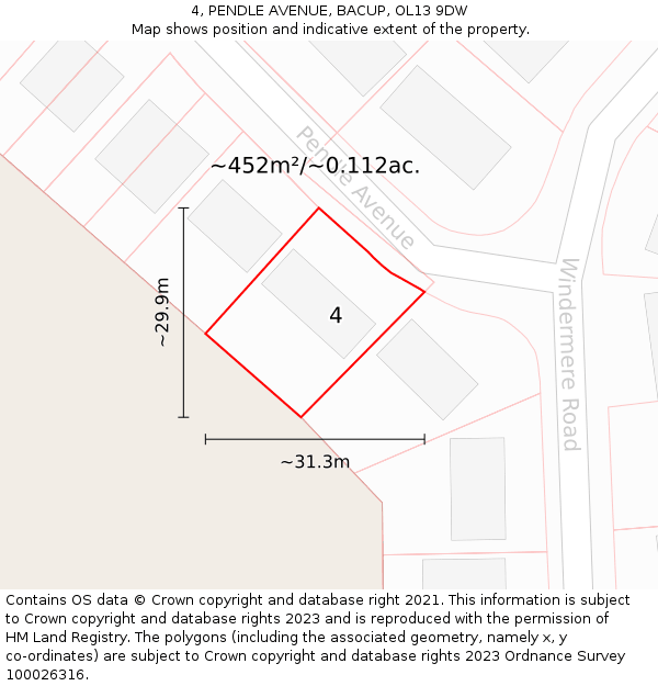 4, PENDLE AVENUE, BACUP, OL13 9DW: Plot and title map