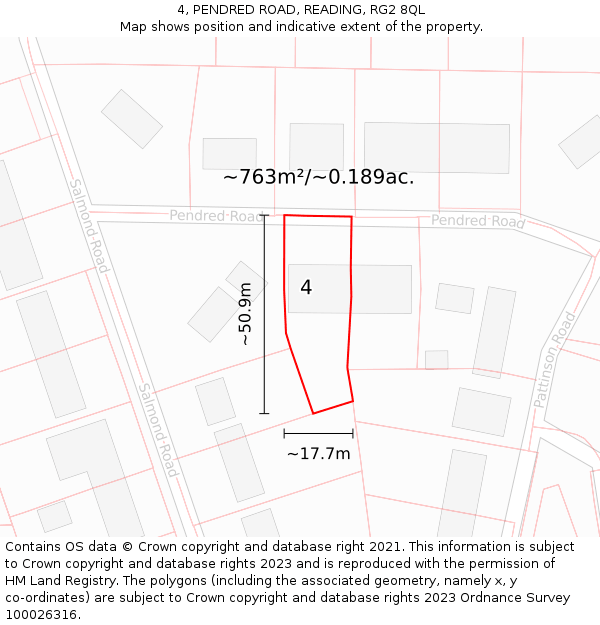 4, PENDRED ROAD, READING, RG2 8QL: Plot and title map