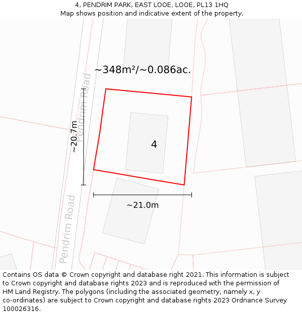 4, PENDRIM PARK, EAST LOOE, LOOE, PL13 1HQ: Plot and title map