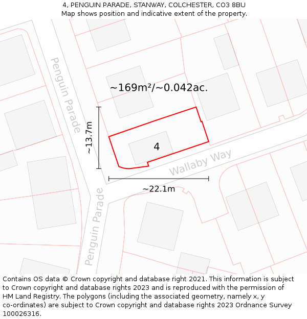 4, PENGUIN PARADE, STANWAY, COLCHESTER, CO3 8BU: Plot and title map