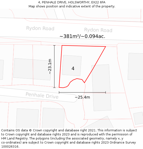 4, PENHALE DRIVE, HOLSWORTHY, EX22 6FA: Plot and title map