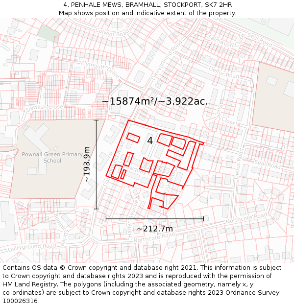 4, PENHALE MEWS, BRAMHALL, STOCKPORT, SK7 2HR: Plot and title map