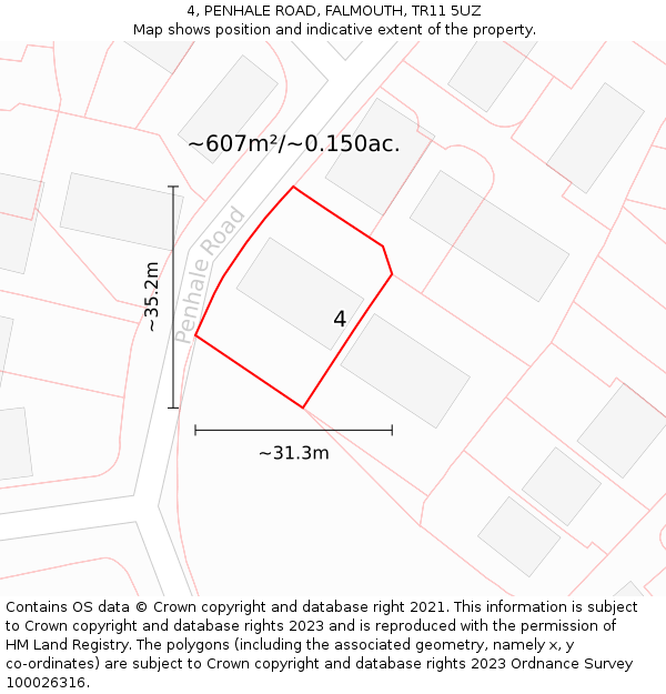 4, PENHALE ROAD, FALMOUTH, TR11 5UZ: Plot and title map