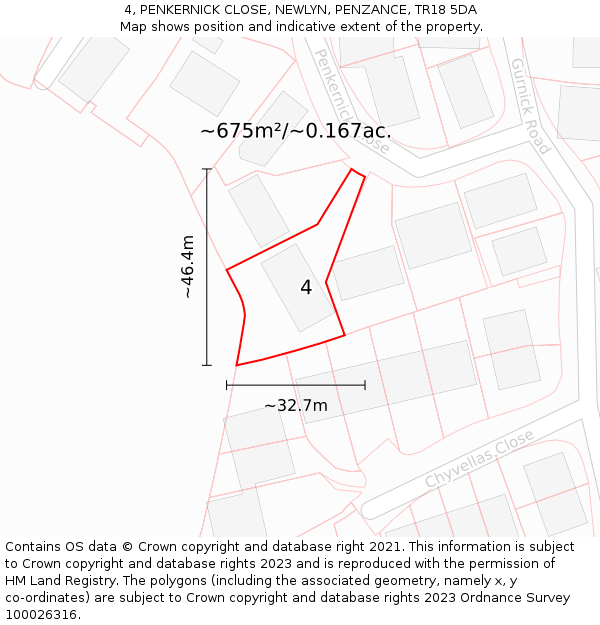 4, PENKERNICK CLOSE, NEWLYN, PENZANCE, TR18 5DA: Plot and title map