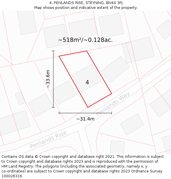 4, PENLANDS RISE, STEYNING, BN44 3PJ: Plot and title map