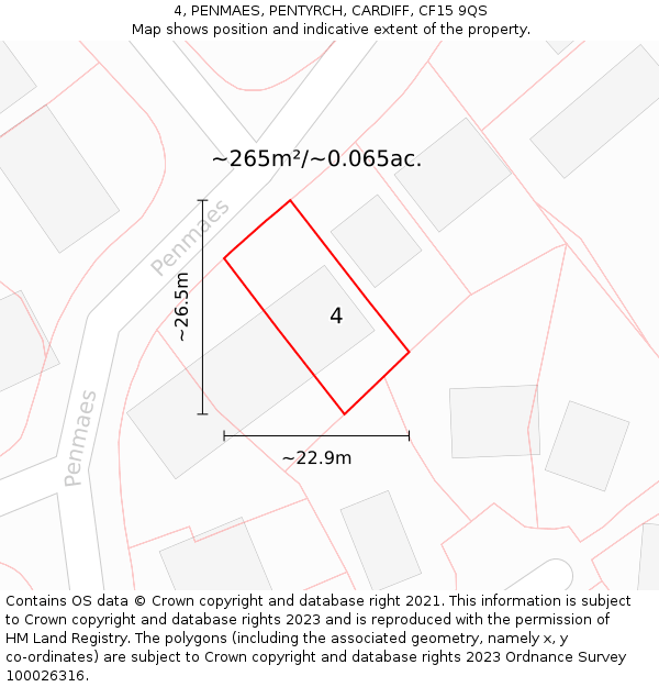 4, PENMAES, PENTYRCH, CARDIFF, CF15 9QS: Plot and title map