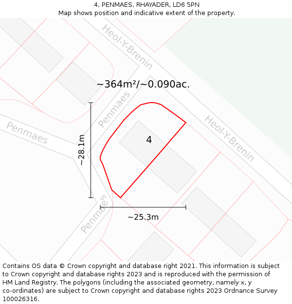 4, PENMAES, RHAYADER, LD6 5PN: Plot and title map